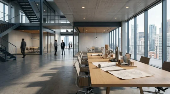 Composition architecturale minimaliste représentant la stratégie d'assurance pour entreprises technologiques