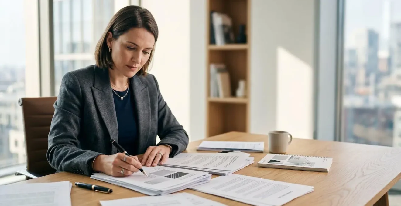 Entrepreneur consultant des documents juridiques internationaux dans un espace de travail moderne
