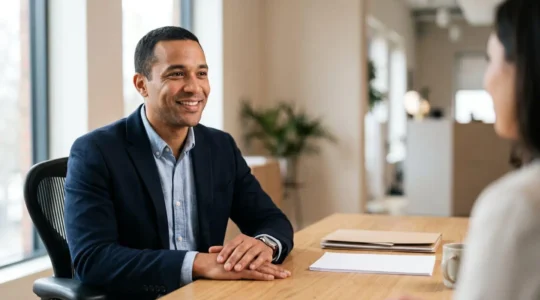 Consultation juridique professionnelle entre entrepreneur et conseiller dans un bureau moderne
